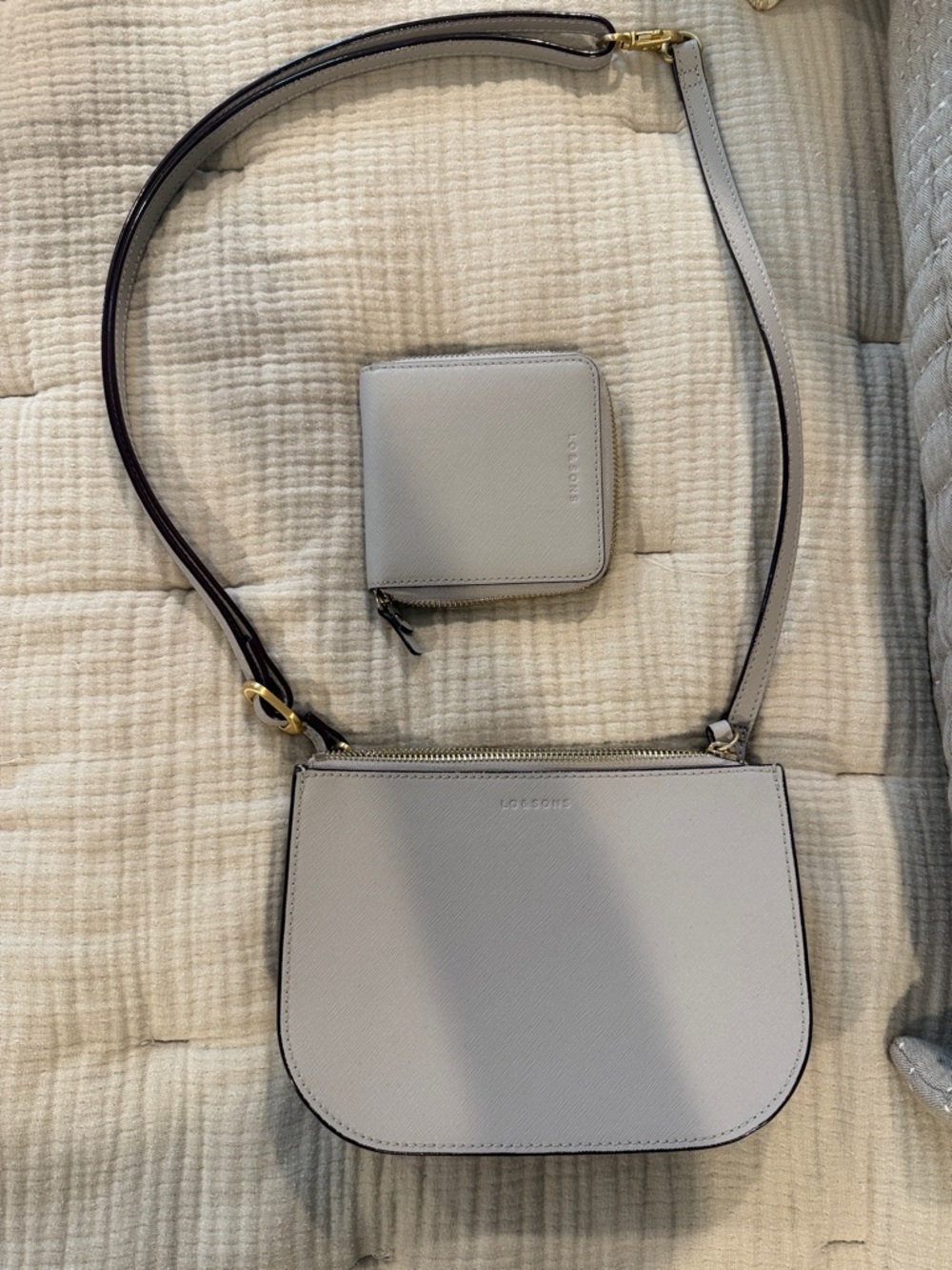 Light Gray Crossbody Shoulder/Waist Bag with Matching Zip Wallet